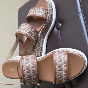 Michael Kors Tan and Brown Logo Sandals